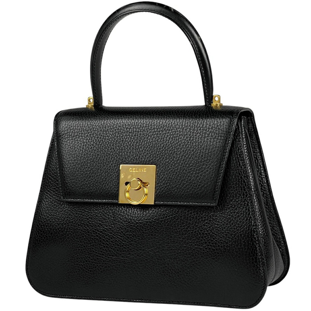 Celine logo handbag leather black